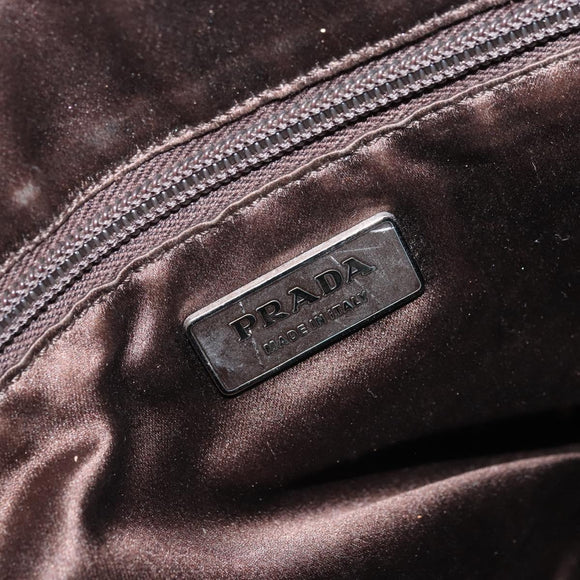 PRADA Hand Bag Canvas Brown Silver Auth YKZ137