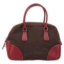PRADA Hand Bag Canvas Brown Silver Auth YKZ137-2