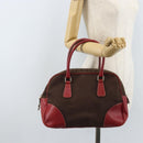 PRADA Hand Bag Canvas Brown Silver Auth YKZ137-23