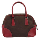 PRADA Hand Bag Canvas Brown Silver Auth YKZ137-3
