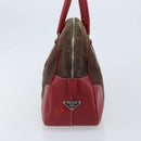 PRADA Hand Bag Canvas Brown Silver Auth YKZ137-4