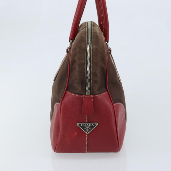 PRADA Hand Bag Canvas Brown Silver Auth YKZ137