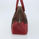 PRADA Hand Bag Canvas Brown Silver Auth YKZ137-5