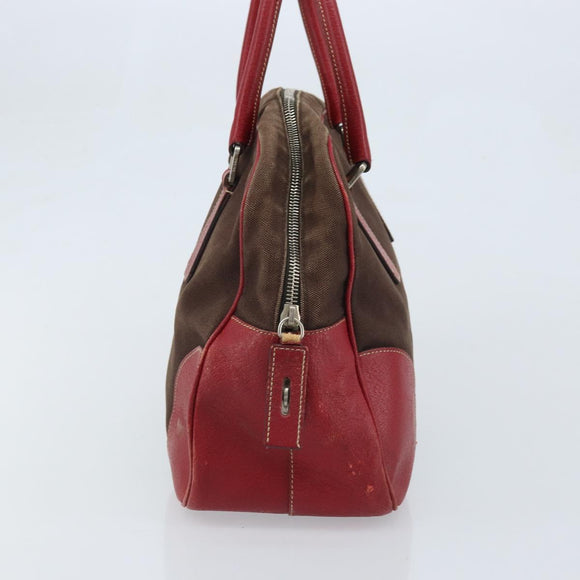 PRADA Hand Bag Canvas Brown Silver Auth YKZ137