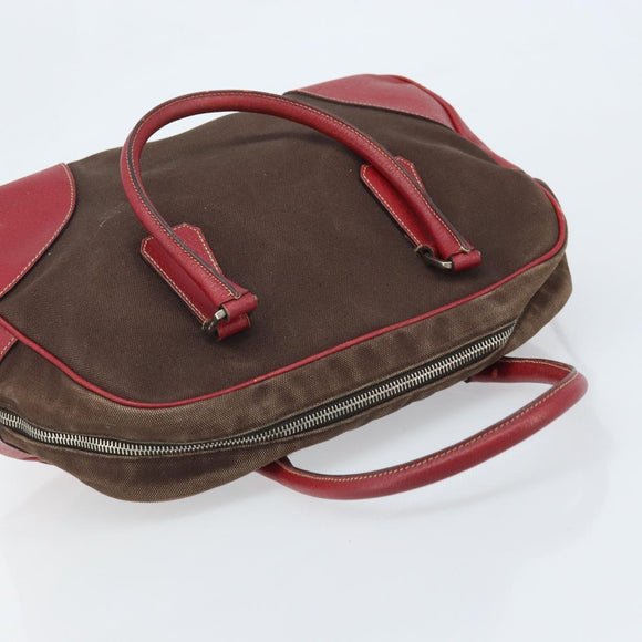 PRADA Hand Bag Canvas Brown Silver Auth YKZ137