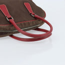 PRADA Hand Bag Canvas Brown Silver Auth YKZ137-7