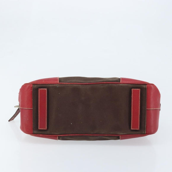 PRADA Hand Bag Canvas Brown Silver Auth YKZ137