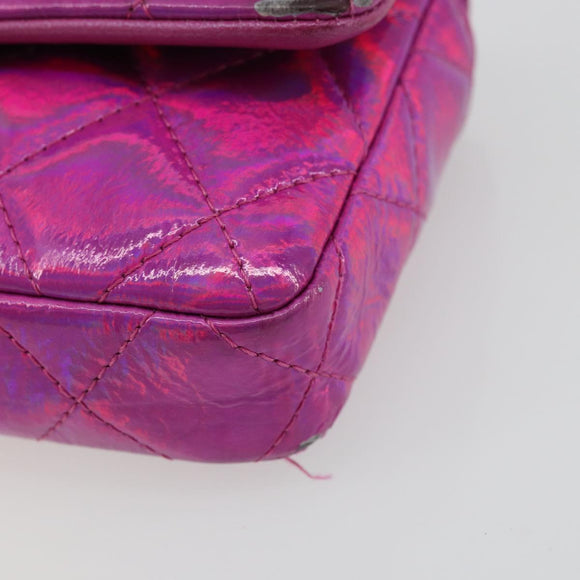 CHANEL Matelasse Carabiner Pouch Patent leather Pink Silver CC Auth YKZ1380A