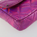 CHANEL Matelasse Carabiner Pouch Patent leather Pink Silver CC Auth YKZ1380A-16