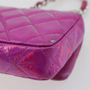 CHANEL Matelasse Carabiner Pouch Patent leather Pink Silver CC Auth YKZ1380A-17