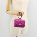 CHANEL Matelasse Carabiner Pouch Patent leather Pink Silver CC Auth YKZ1380A-23