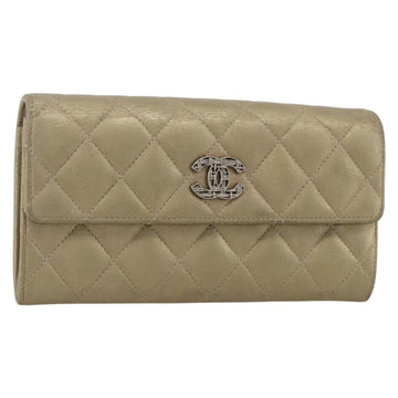 CHANEL Matelasse Long Wallet Lamb Skin Gold CC Auth YKZ1381A
