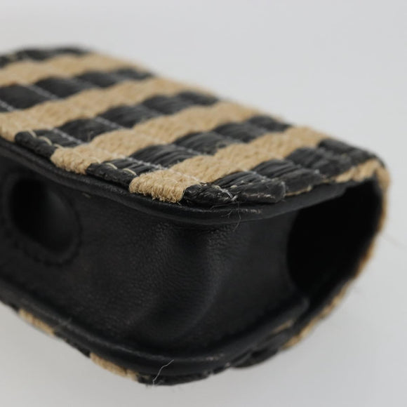 CHANEL COCO Mark Air Pods Case Earphone Case Raffia Black Gold CC Auth YKZ1386A