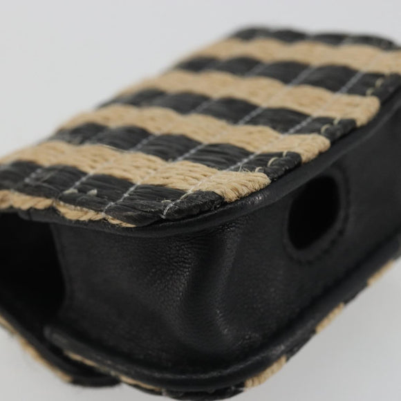 CHANEL COCO Mark Air Pods Case Earphone Case Raffia Black Gold CC Auth YKZ1386A