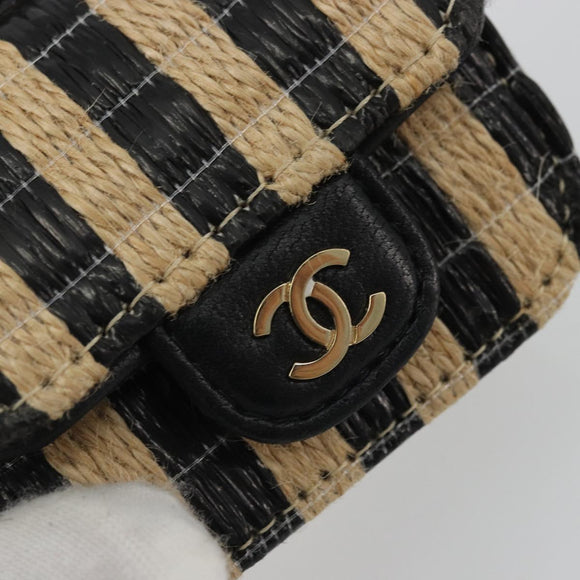CHANEL COCO Mark Air Pods Case Earphone Case Raffia Black Gold CC Auth YKZ1386A