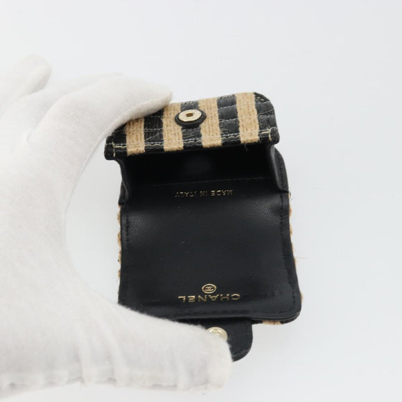 CHANEL COCO Mark Air Pods Case Earphone Case Raffia Black Gold CC Auth YKZ1386A