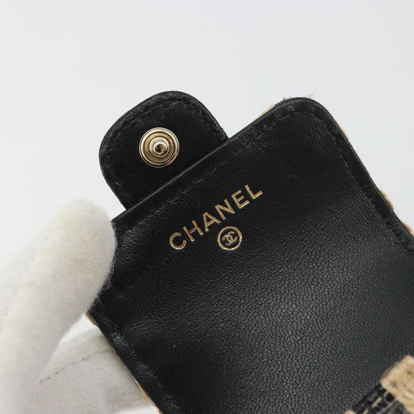 CHANEL COCO Mark Air Pods Case Earphone Case Raffia Black Gold CC Auth YKZ1386A