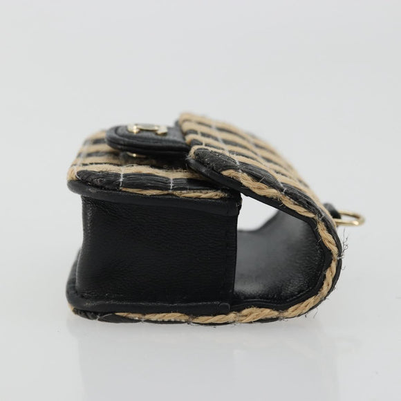 CHANEL COCO Mark Air Pods Case Earphone Case Raffia Black Gold CC Auth YKZ1386A
