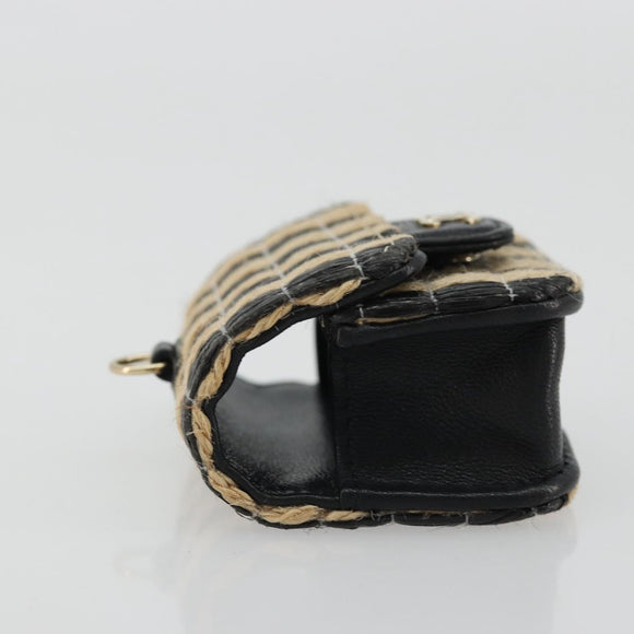 CHANEL COCO Mark Air Pods Case Earphone Case Raffia Black Gold CC Auth YKZ1386A