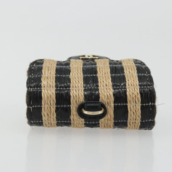 CHANEL COCO Mark Air Pods Case Earphone Case Raffia Black Gold CC Auth YKZ1386A
