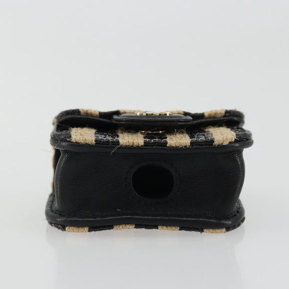 CHANEL COCO Mark Air Pods Case Earphone Case Raffia Black Gold CC Auth YKZ1386A