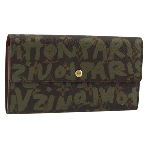 LOUIS VUITTON Graffiti Porte Monnaie Credit Wallet Khaki M92188 LV Auth YKZ1398A