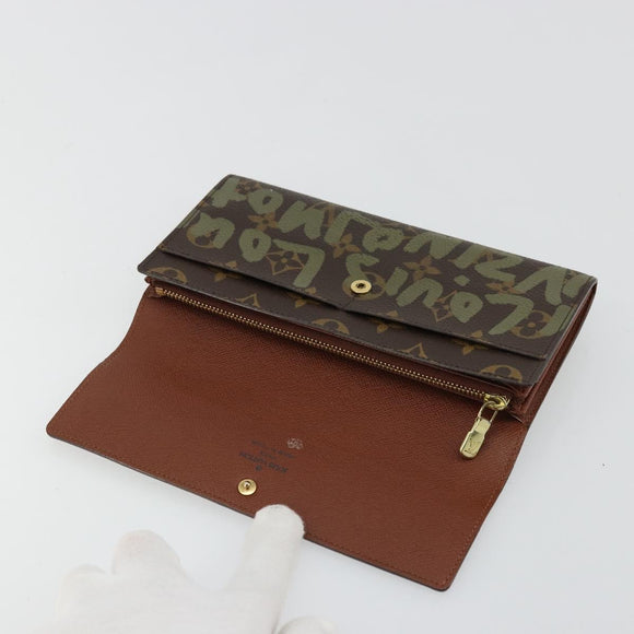 LOUIS VUITTON Graffiti Porte Monnaie Credit Wallet Khaki M92188 LV Auth YKZ1398A