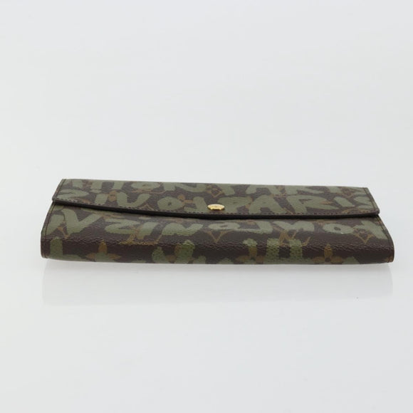 LOUIS VUITTON Graffiti Porte Monnaie Credit Wallet Khaki M92188 LV Auth YKZ1398A