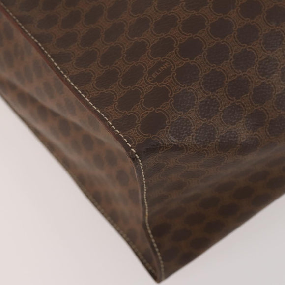 CELINE Macadam Canvas Tote Bag PVC Leather Brown Gold Auth YKZ139A