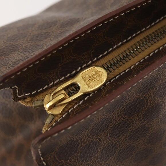 CELINE Macadam Canvas Tote Bag PVC Leather Brown Gold Auth YKZ139A