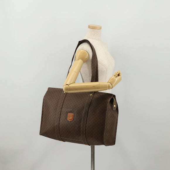 CELINE Macadam Canvas Tote Bag PVC Leather Brown Gold Auth YKZ139A