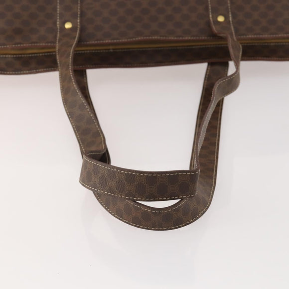 CELINE Macadam Canvas Tote Bag PVC Leather Brown Gold Auth YKZ139A