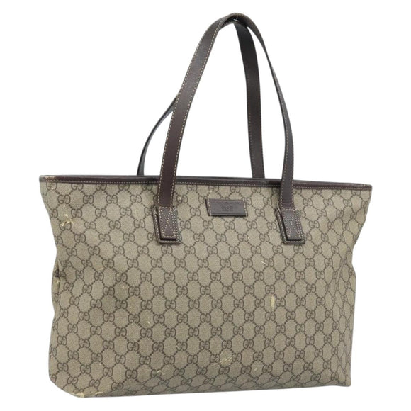 GUCCI GG Supreme Tote Bag PVC Beige Silver 211137 Auth YKZ140