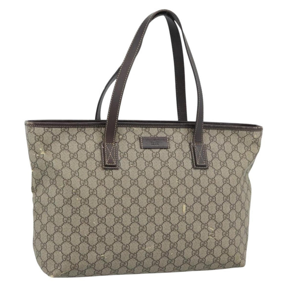 GUCCI GG Supreme Tragetasche PVC Beige Silber 211137 Original YKZ140