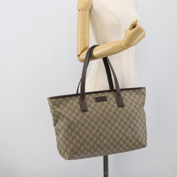 GUCCI GG Supreme Tragetasche PVC Beige Silber 211137 Original YKZ140
