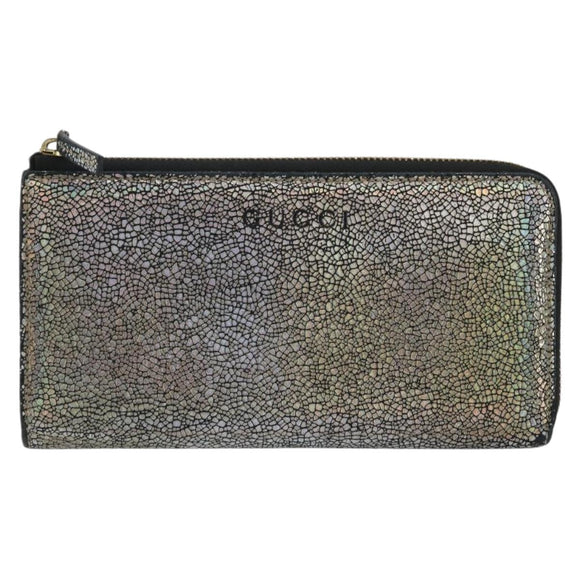 GUCCI Long Wallet Leather Outlet Silver 332747 Auth YKZ1403A