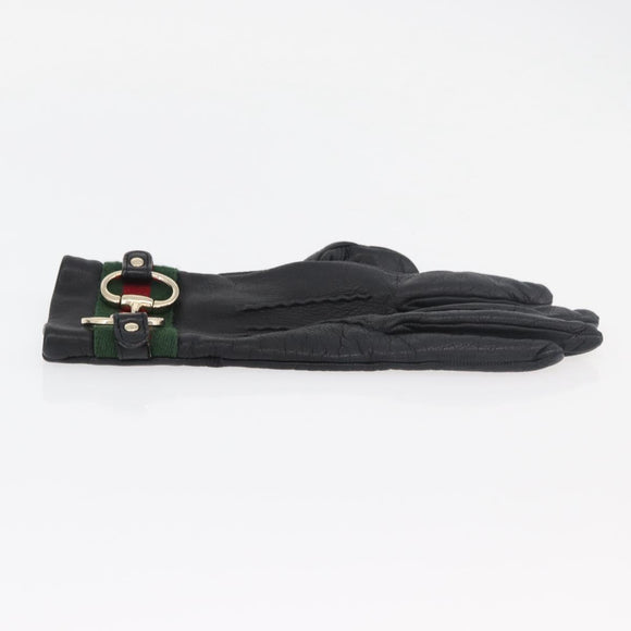 GUCCI Horsebit Web Sherry Line Gloves Leather Black Auth YKZ1406A