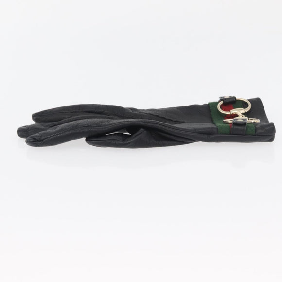 GUCCI Horsebit Web Sherry Line Gloves Leather Black Auth YKZ1406A