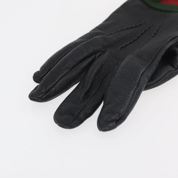 GUCCI Horsebit Web Sherry Line Gloves Leather Black Auth YKZ1406A