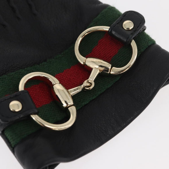 GUCCI Horsebit Web Sherry Line Gloves Leather Black Auth YKZ1406A