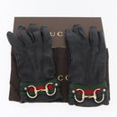GUCCI Horsebit Web Sherry Line Gloves Leather Black Auth YKZ1406A-23