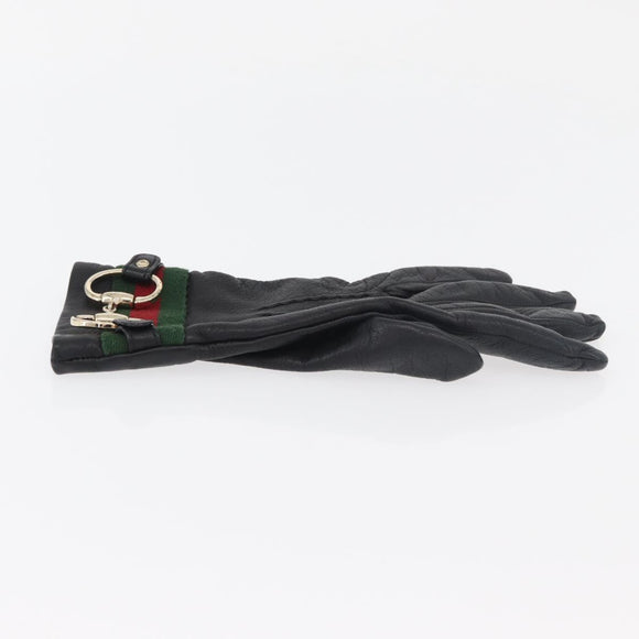 GUCCI Horsebit Web Sherry Line Gloves Leather Black Auth YKZ1406A