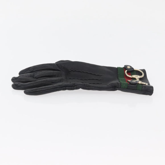 GUCCI Horsebit Web Sherry Line Gloves Leather Black Auth YKZ1406A