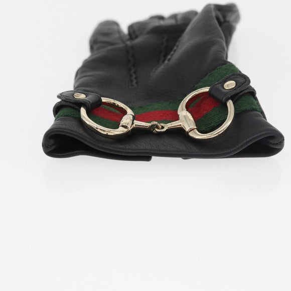 GUCCI Horsebit Web Sherry Line Gloves Leather Black Auth YKZ1406A