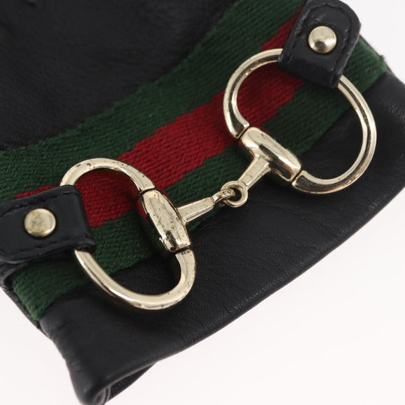 GUCCI Horsebit Web Sherry Line Gloves Leather Black Auth YKZ1406A