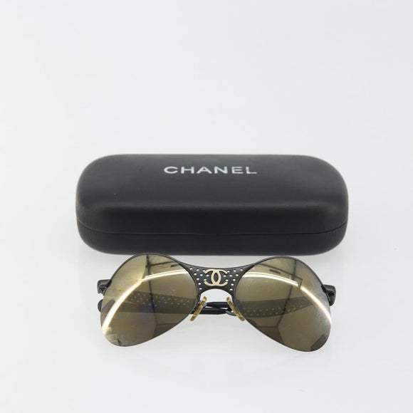 CHANEL COCO Mark Sunglasses metal Black 05981 50927 CC Auth YKZ1410