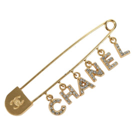 CHANEL COCO Mark Pin Brooch metal Gold Tone CC Auth YKZ1425V