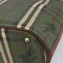 Burberrys Nova Check Tote Bag PVC Leather Green Gold Auth YKZ143-15