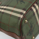 Burberrys Nova Check Tote Bag PVC Leather Green Gold Auth YKZ143-16