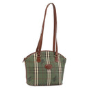 Burberrys Nova Check Tote Bag PVC Leather Green Gold Auth YKZ143-1